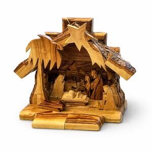 Hand Carved Olive Wood Nativity Scene Bethlehem Holy Land Christmas Manger
